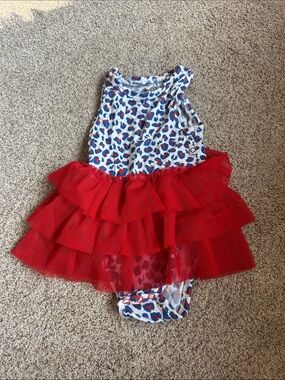 Dream Big Little Co Red white and blue leopard print Tulle Skirt One-Piece 12-18